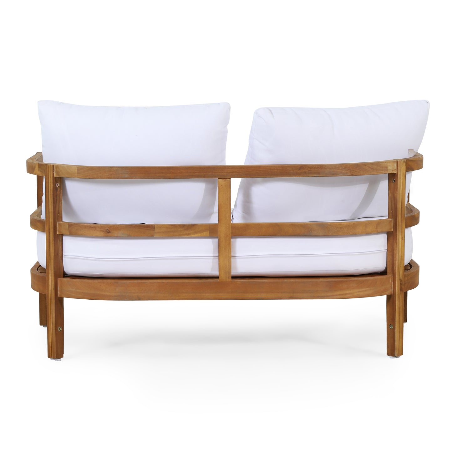 Outdoor Acacia Wood Loveseat and Coffee Table Set with Cushions, Light Teak and White