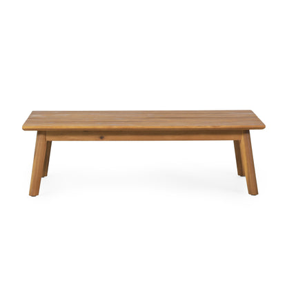 Outdoor Acacia Wood Loveseat and Coffee Table Set with Cushions, Light Teak and White