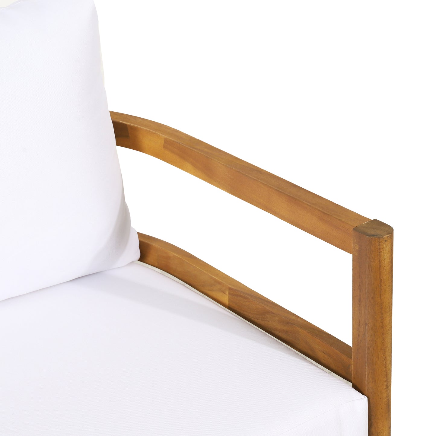 Outdoor Acacia Wood Loveseat and Coffee Table Set with Cushions, Light Teak and White