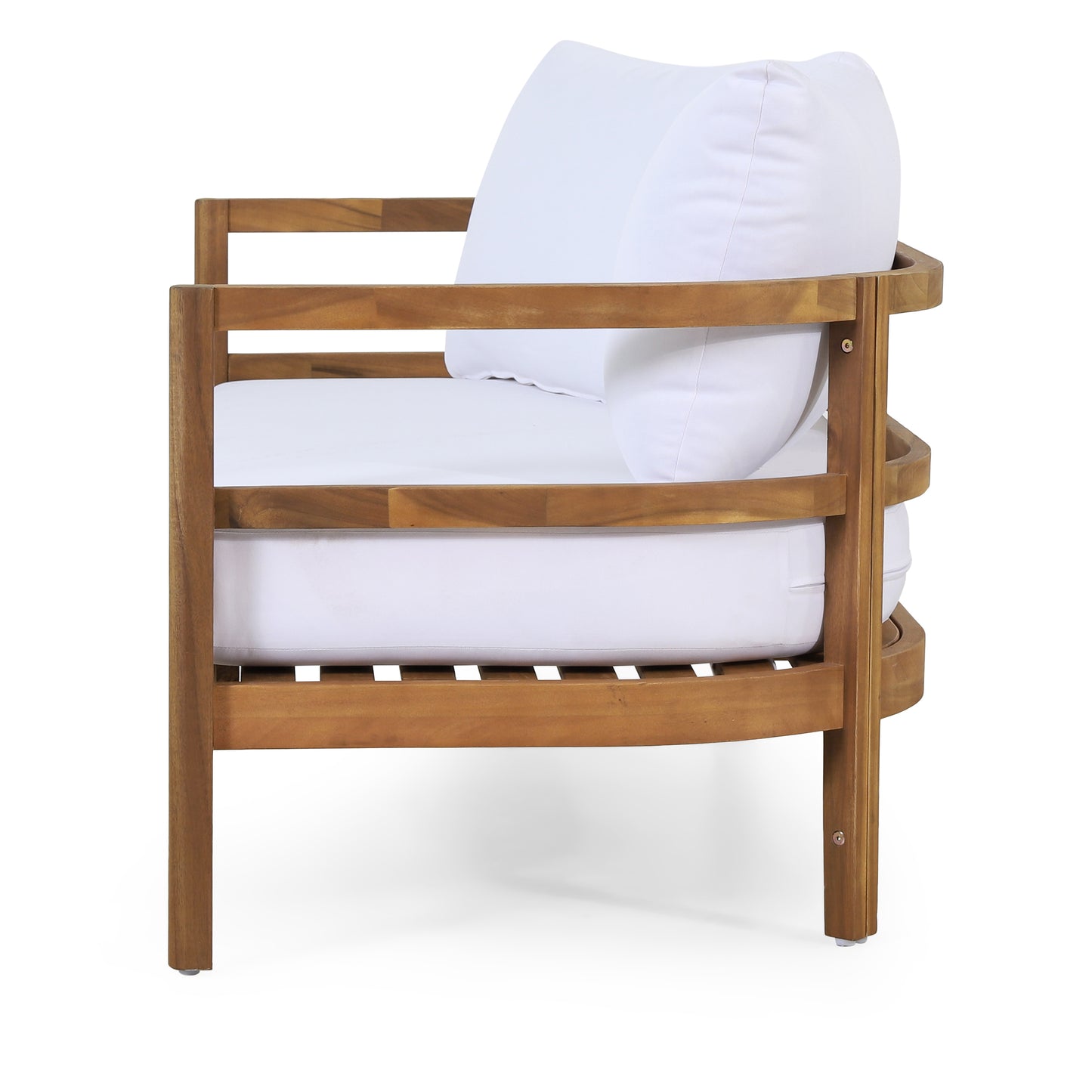 Outdoor Acacia Wood Loveseat and Coffee Table Set with Cushions, Light Teak and White