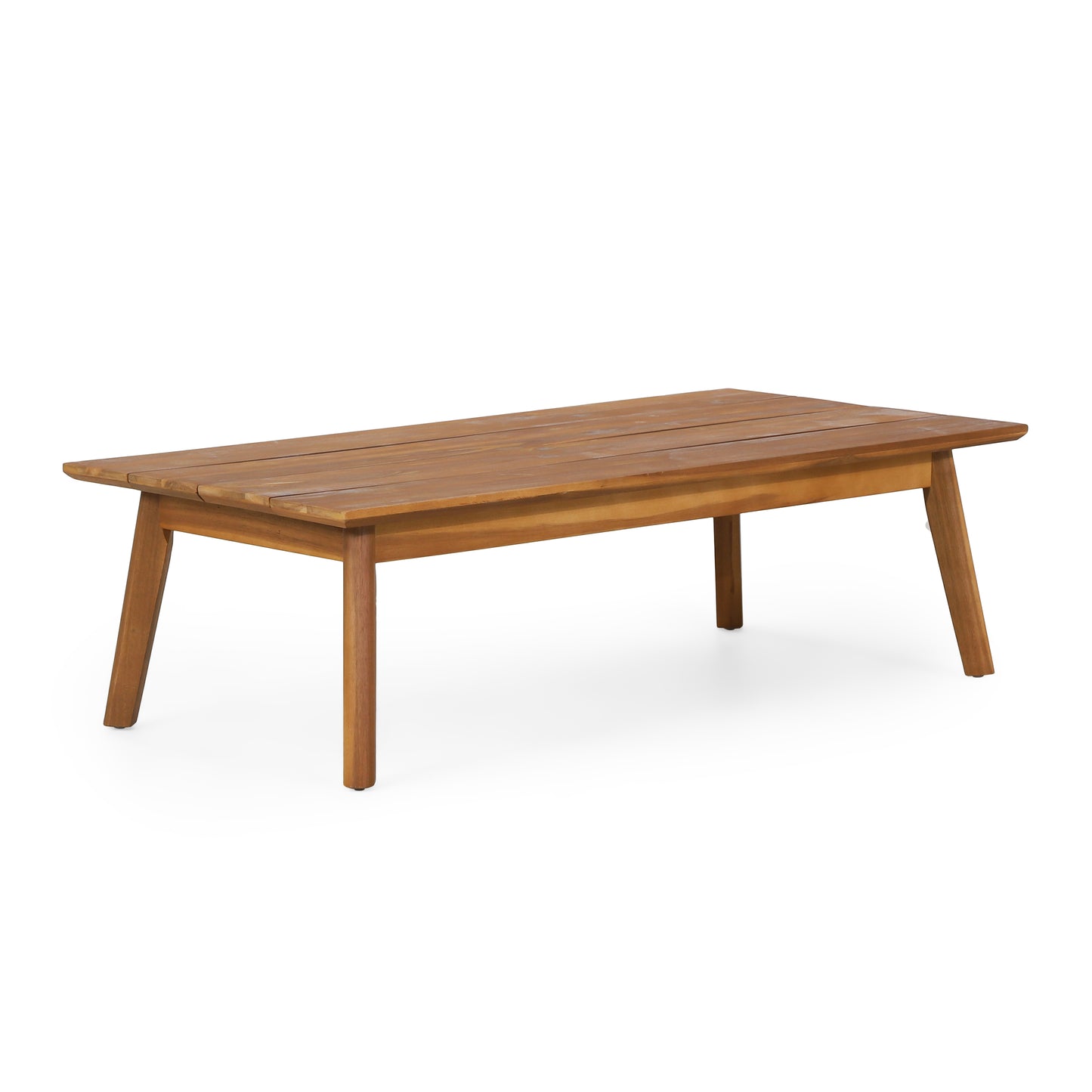Outdoor Acacia Wood Loveseat and Coffee Table Set with Cushions, Light Teak and White