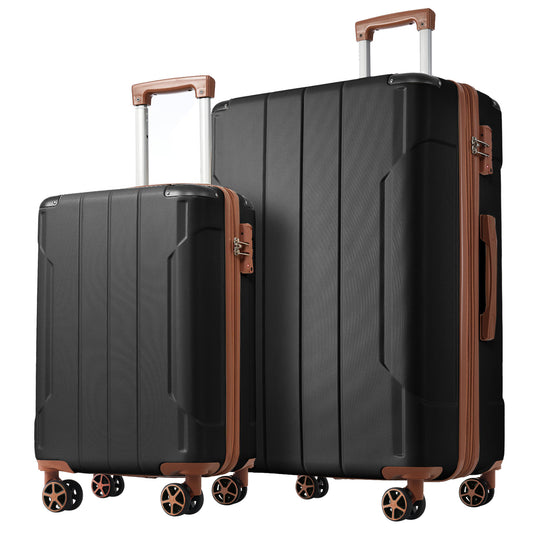 Luggage Sets 2 Piece, Hardshell ABS Lightweight and Expandable(only 28") Suitcases with Double Wheels, Carry-on Luggage, 2-Piece Set (20/28), Black Brown