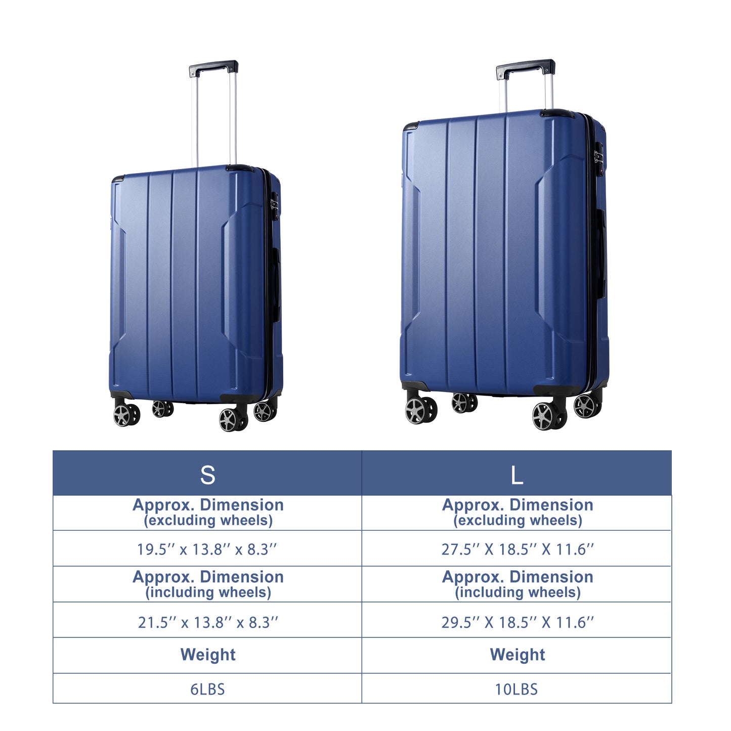 Luggage Sets 2 Piece, Hardshell ABS Lightweight and Expandable(only 28") Suitcases with Double Wheels, Carry-on Luggage, 2-Piece Set (20/28), Blue