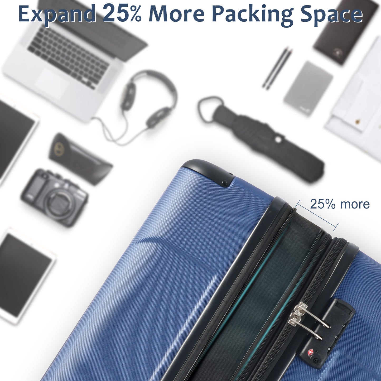 Luggage Sets 2 Piece, Hardshell ABS Lightweight and Expandable(only 28") Suitcases with Double Wheels, Carry-on Luggage, 2-Piece Set (20/28), Blue