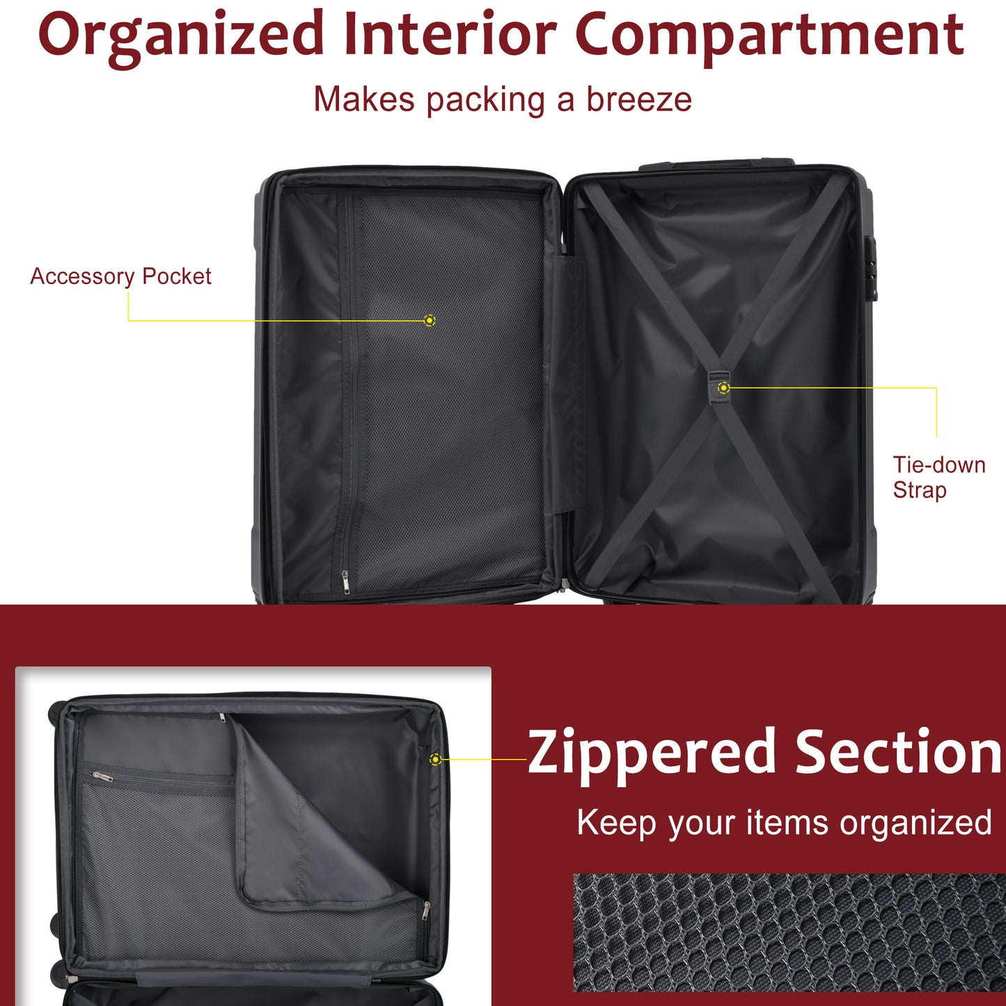 Luggage Sets 2 Piece, Hardshell ABS Lightweight and Expandable(only 28") Suitcases with Double Wheels, Carry-on Luggage, 2-Piece Set (20/28), Red