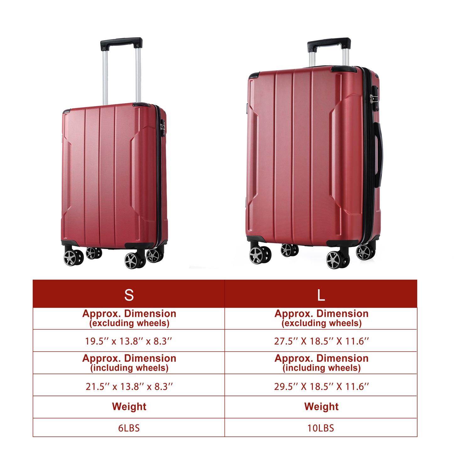 Luggage Sets 2 Piece, Hardshell ABS Lightweight and Expandable(only 28") Suitcases with Double Wheels, Carry-on Luggage, 2-Piece Set (20/28), Red