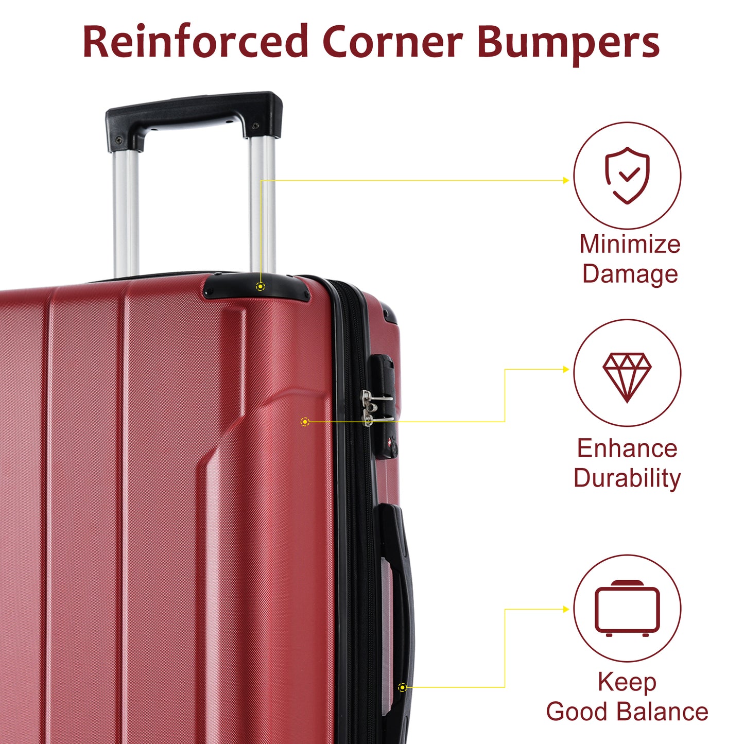 Luggage Sets 2 Piece, Hardshell ABS Lightweight and Expandable(only 28") Suitcases with Double Wheels, Carry-on Luggage, 2-Piece Set (20/28), Red