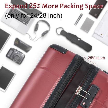 Luggage Sets 2 Piece, Hardshell ABS Lightweight and Expandable(only 28") Suitcases with Double Wheels, Carry-on Luggage, 2-Piece Set (20/28), Red