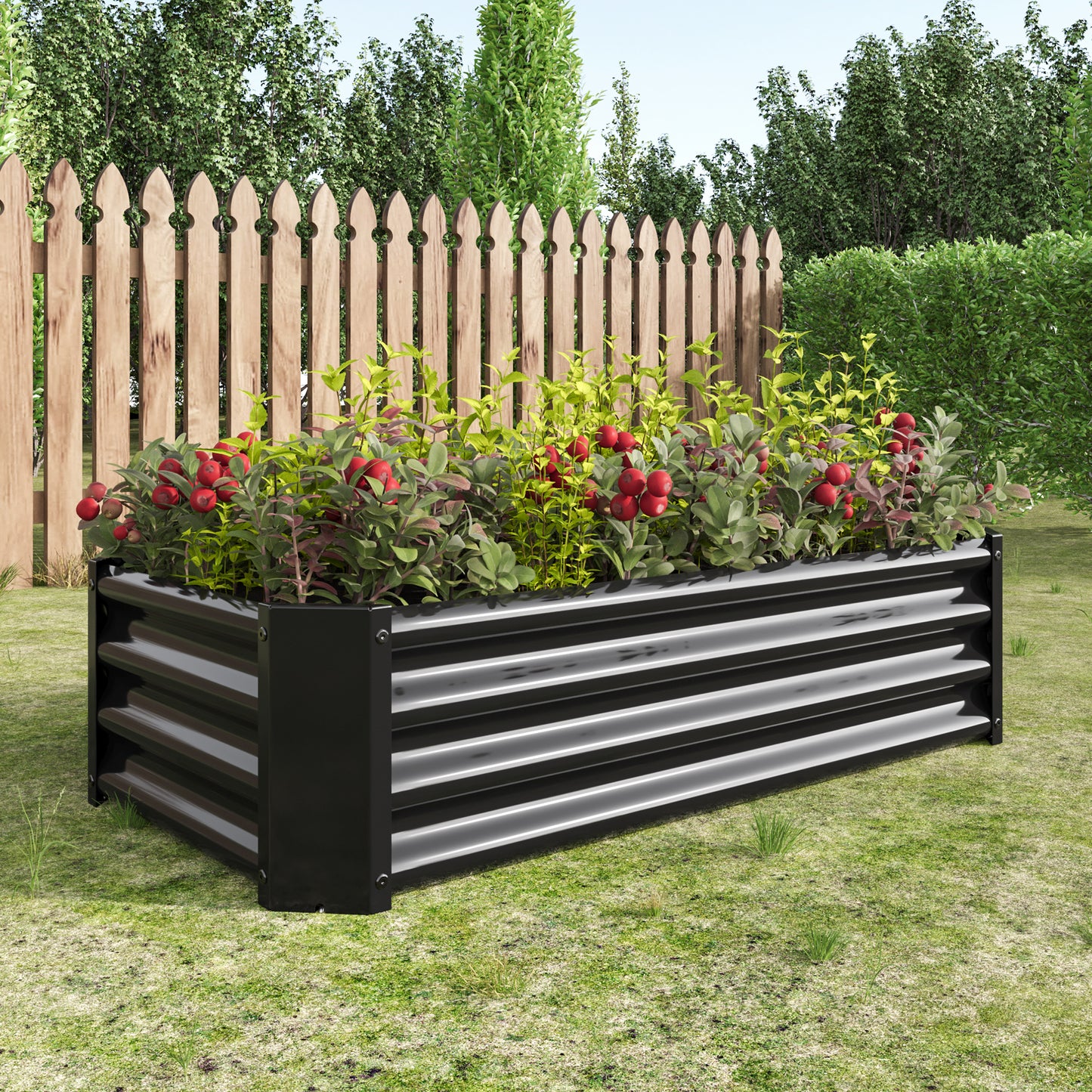 Metal Raised Garden Bed, Rectangle Raised Planter 4×2×1ft for Flowers Plants, Vegetables Herb Black