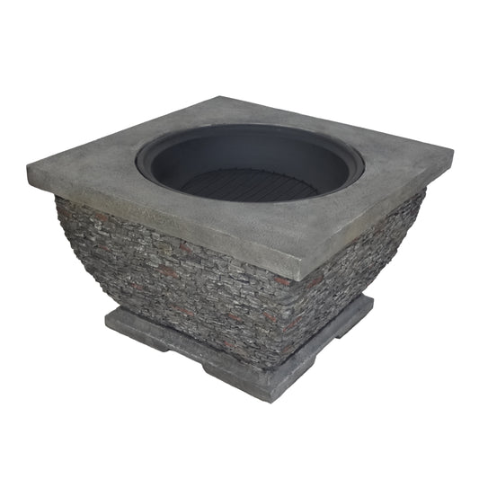 32" MgO Light-Weight Concrete Wood Burning Square Fire Pit, Grey