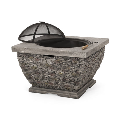 32" MgO Light-Weight Concrete Wood Burning Square Fire Pit, Grey