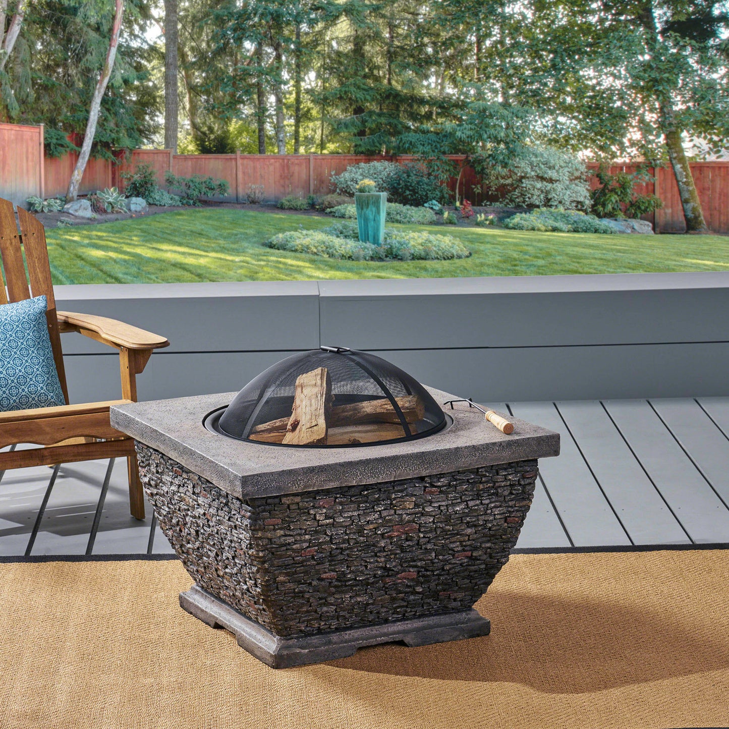 32" MgO Light-Weight Concrete Wood Burning Square Fire Pit, Grey