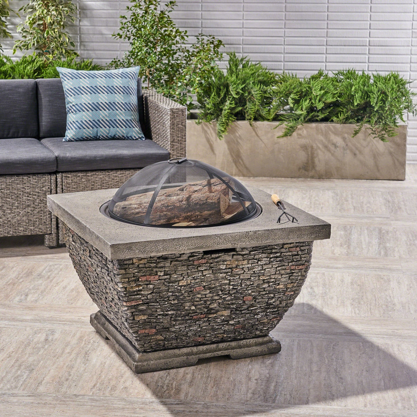 32" MgO Light-Weight Concrete Wood Burning Square Fire Pit, Grey