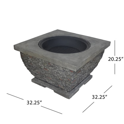 32" MgO Light-Weight Concrete Wood Burning Square Fire Pit, Grey