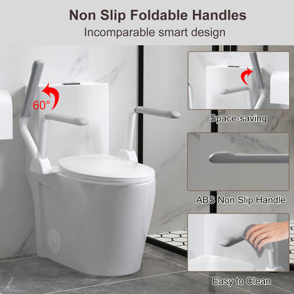 UPGRADED DESIGN Armrest, With 1.1/1.6 GPF Tornado Flush One-Piece Toilet, Siphonic S-trap 12", Soft Close Seat,Dual Flush MAP 1000g,Comfort Chair Seat ADA Height 17",Glossy White GW-007