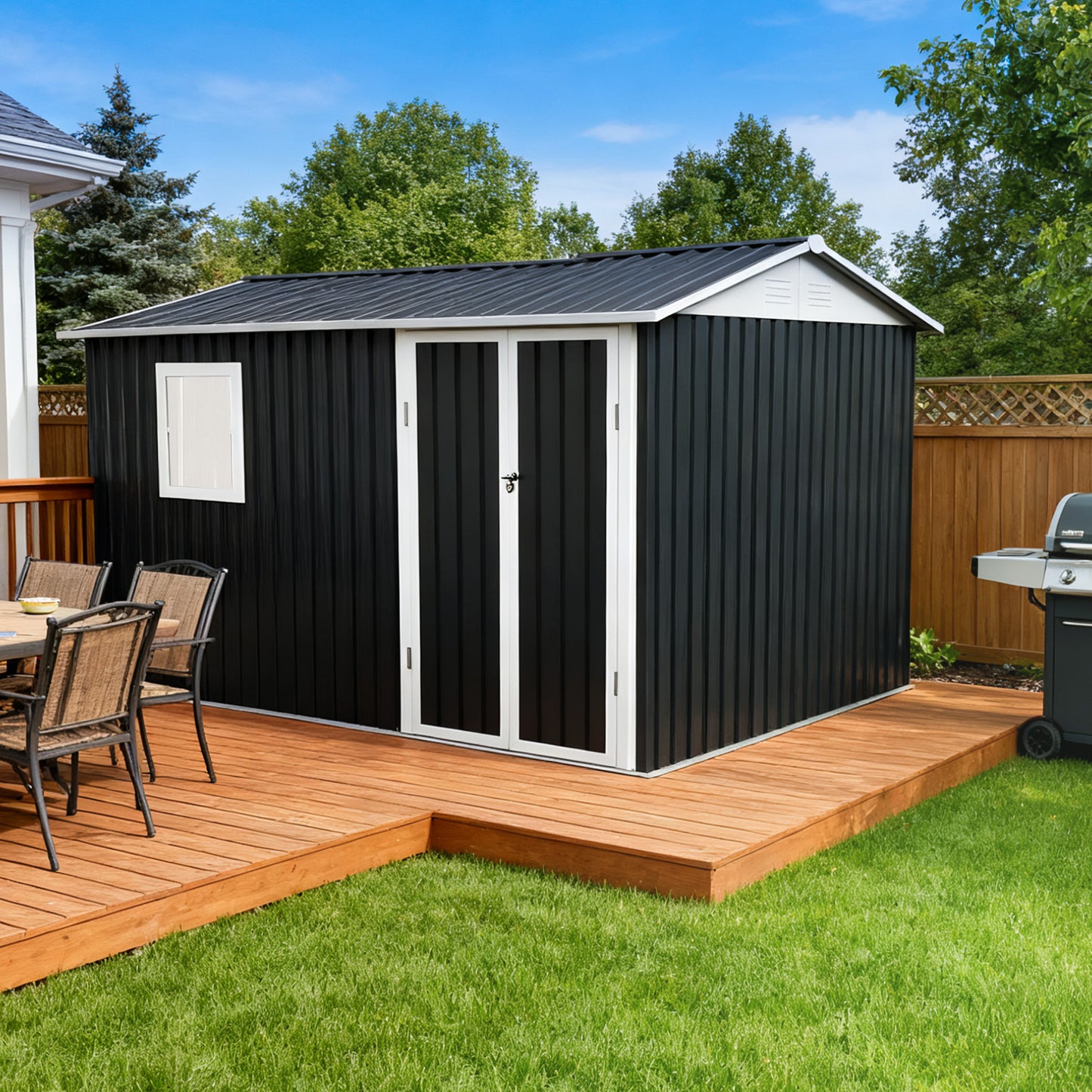 9*6 FT Metal Garden Shed for Patio Backyard Tools House Storage Shed with One Window 9.5 x 6.7FT