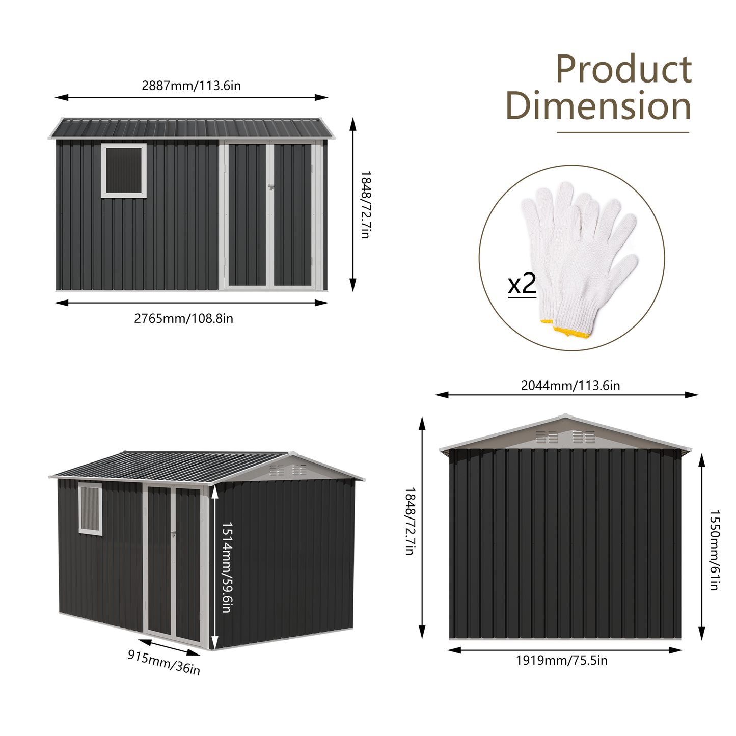 9*6 FT Metal Garden Shed for Patio Backyard Tools House Storage Shed with One Window 9.5 x 6.7FT