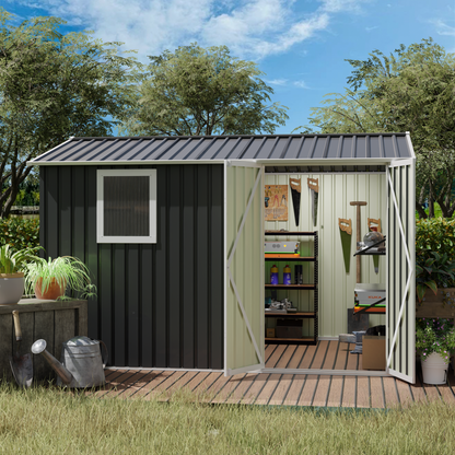 9*6 FT Metal Garden Shed for Patio Backyard Tools House Storage Shed with One Window 9.5 x 6.7FT