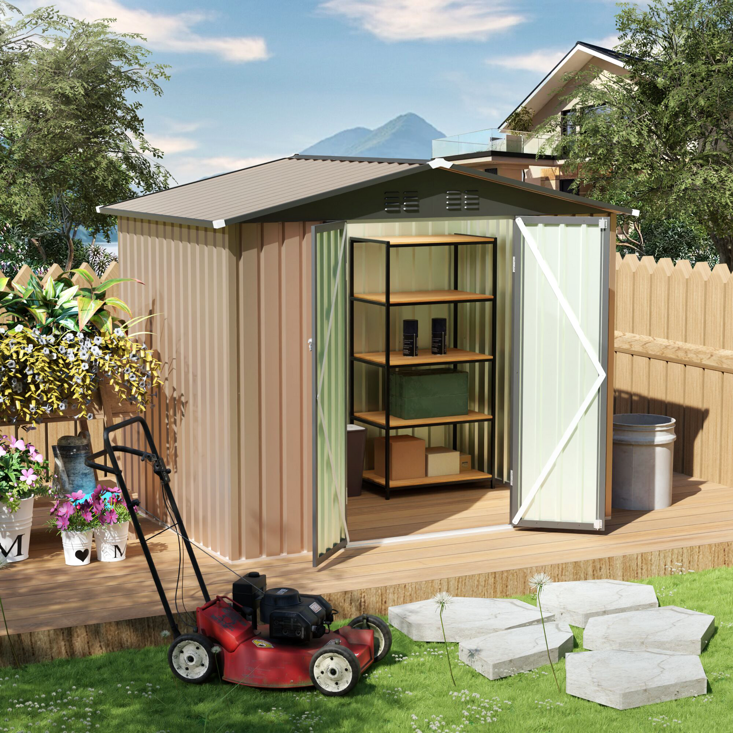 8FT x 6FT garden shed with Apex Roof for patio backyard use galvanized steel metal sheds storage house