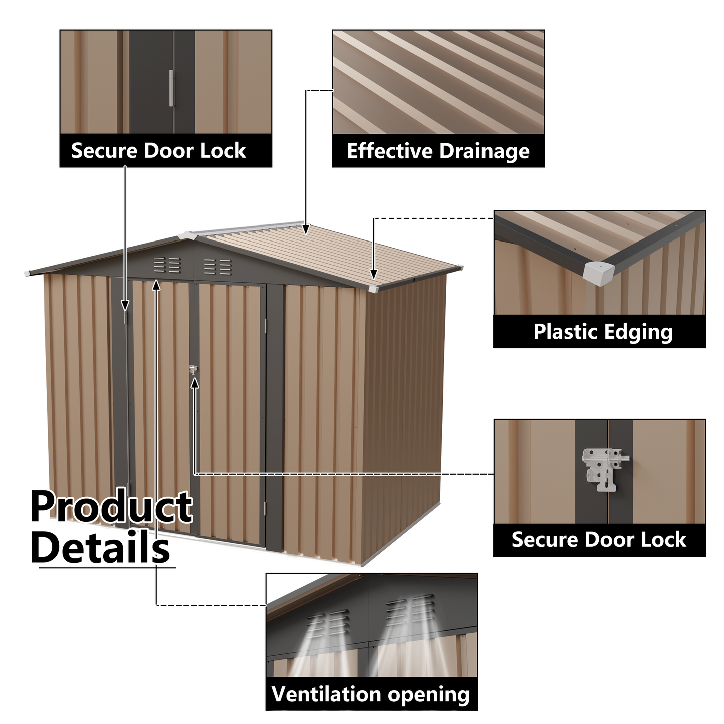 8FT x 6FT garden shed with Apex Roof for patio backyard use galvanized steel metal sheds storage house