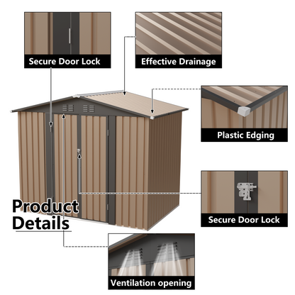 8FT x 6FT garden shed with Apex Roof for patio backyard use galvanized steel metal sheds storage house