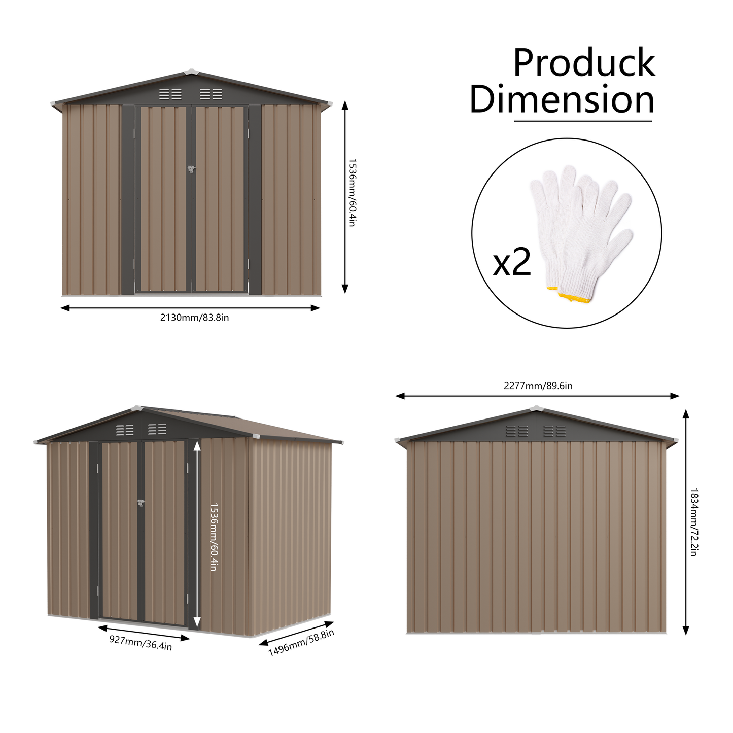 8FT x 6FT garden shed with Apex Roof for patio backyard use galvanized steel metal sheds storage house