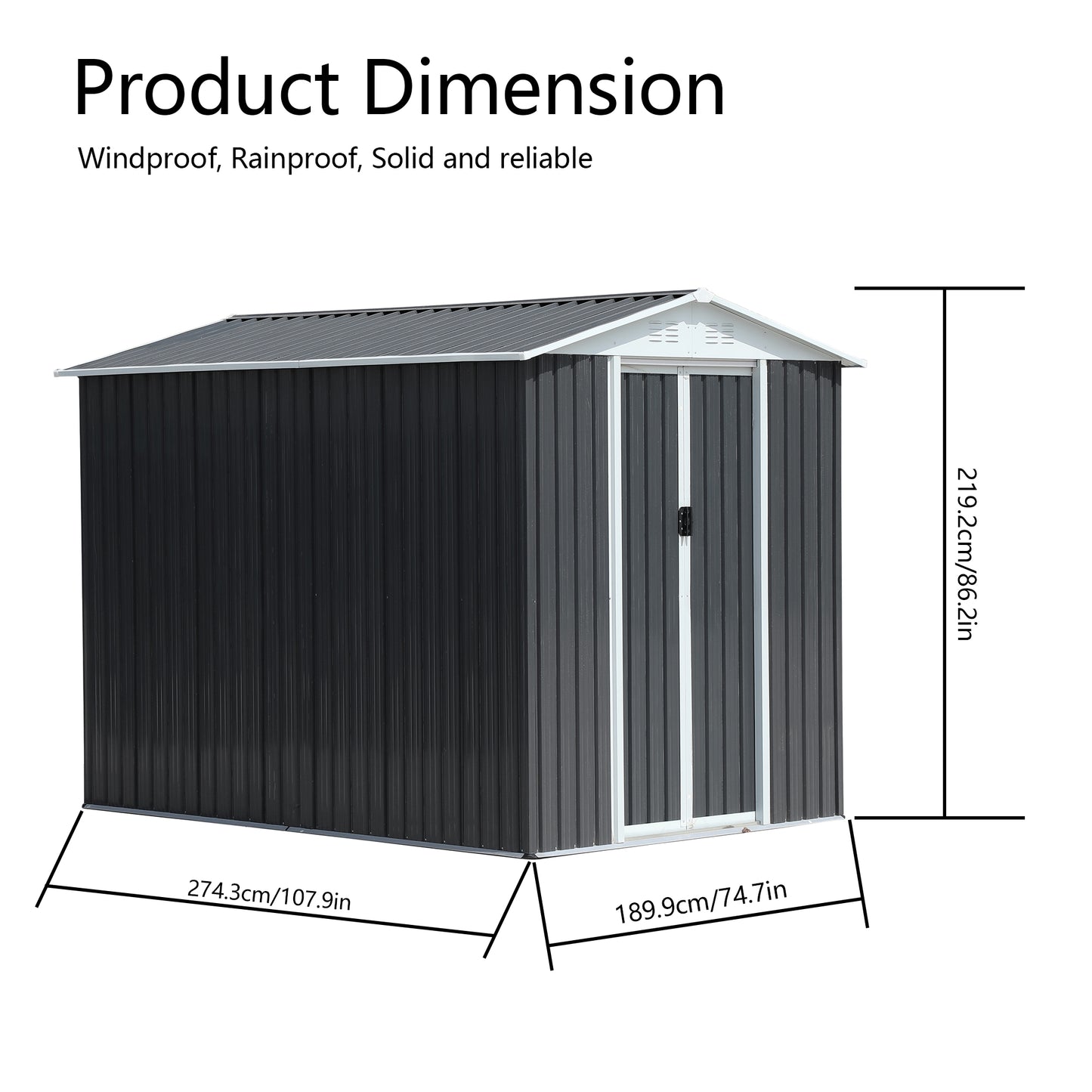 Waterproof Metal Steel Waterproof Outdoor Bike Storage Garden Shed 6FTx9FT Apex Roof Grey With Aluminum Alloy Frame