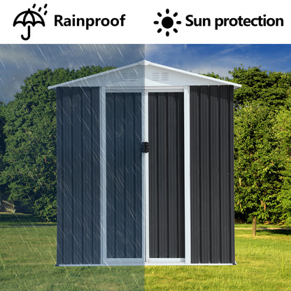 Waterproof Metal Steel Waterproof Outdoor Bike Storage Garden Shed 6FTx9FT Apex Roof Grey With Aluminum Alloy Frame