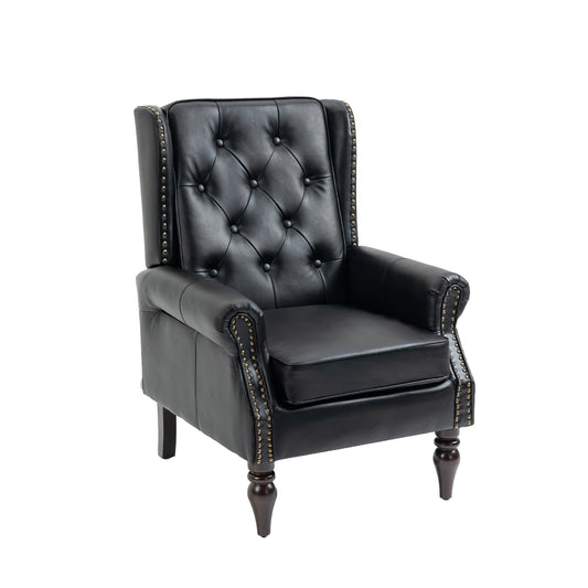 Wood Frame Armchair, Modern Accent Chair Lounge Chair with Sturdy Wood Legs for Living Room Bedroom (Black PU)