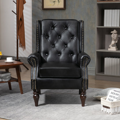 Wood Frame Armchair, Modern Accent Chair Lounge Chair with Sturdy Wood Legs for Living Room Bedroom (Black PU)