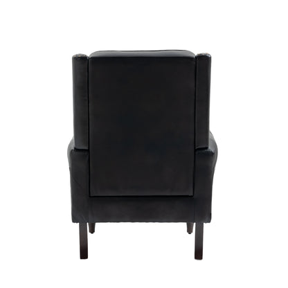 Wood Frame Armchair, Modern Accent Chair Lounge Chair with Sturdy Wood Legs for Living Room Bedroom (Black PU)