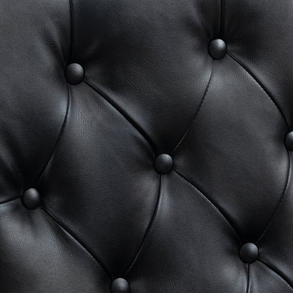 Wood Frame Armchair, Modern Accent Chair Lounge Chair with Sturdy Wood Legs for Living Room Bedroom (Black PU)