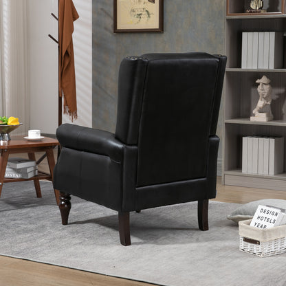 Wood Frame Armchair, Modern Accent Chair Lounge Chair with Sturdy Wood Legs for Living Room Bedroom (Black PU)