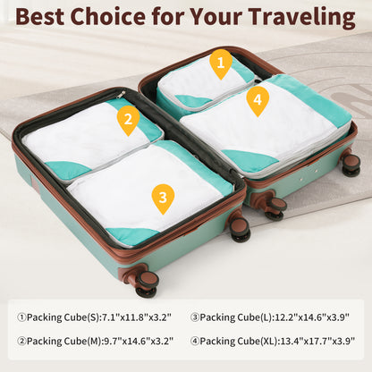 4 Piece Luggage Set with Compression Packing Cubes for Suitcase Expanable Spinner Wheels Lightweight Suitcase with TSA Lock 16 IN+20IN+24IN+28IN