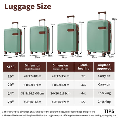 4 Piece Luggage Set with Compression Packing Cubes for Suitcase Expanable Spinner Wheels Lightweight Suitcase with TSA Lock 16 IN+20IN+24IN+28IN