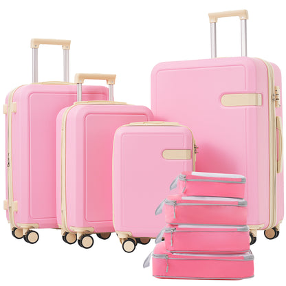 4 Piece Luggage Set with Compression Packing Cubes for Suitcase Expanable Spinner Wheels Lightweight Suitcase with TSA Lock 16 IN+20IN+24IN+28IN