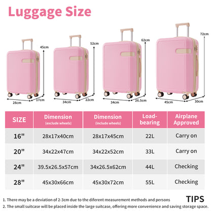 4 Piece Luggage Set with Compression Packing Cubes for Suitcase Expanable Spinner Wheels Lightweight Suitcase with TSA Lock 16 IN+20IN+24IN+28IN