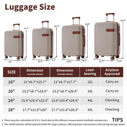 4 Piece Luggage Set with Compression Packing Cubes for Suitcase Expanable Spinner Wheels Lightweight Suitcase with TSA Lock 16 IN+20IN+24IN+28IN