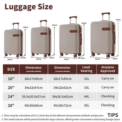 4 Piece Luggage Set with Compression Packing Cubes for Suitcase Expanable Spinner Wheels Lightweight Suitcase with TSA Lock 16 IN+20IN+24IN+28IN