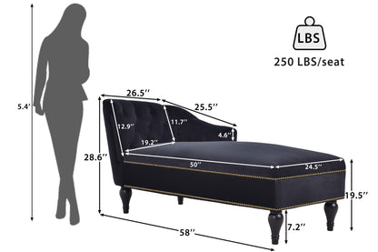 58''Velvet Chaise Lounge,Button Tufted Right Arm Facing Lounge Chair with Nailhead Trim & Solid Wood Legs for Living Room or Office,Sleeper Lounge Sofa