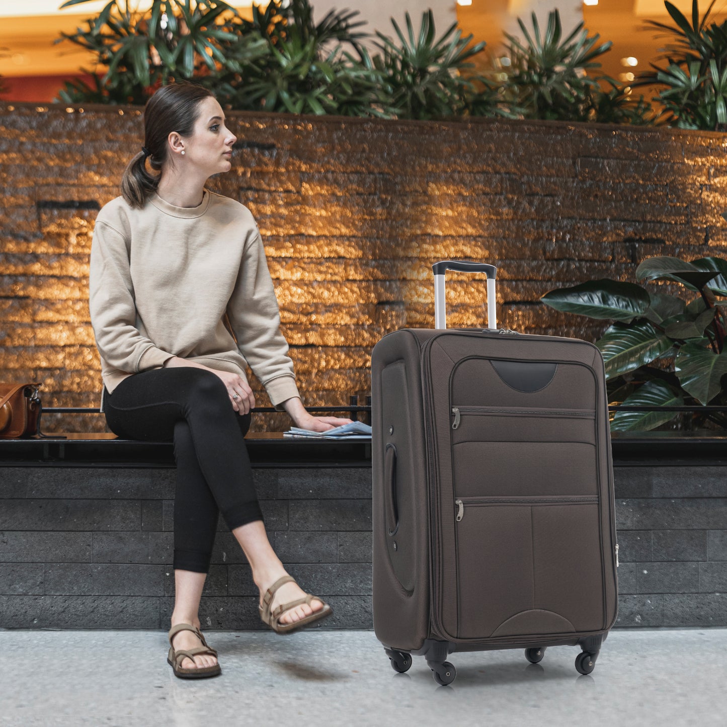 Softside Luggage Expandable 3 Piece Set Suitcase Upright Spinner Softshell Lightweight Luggage Travel Set