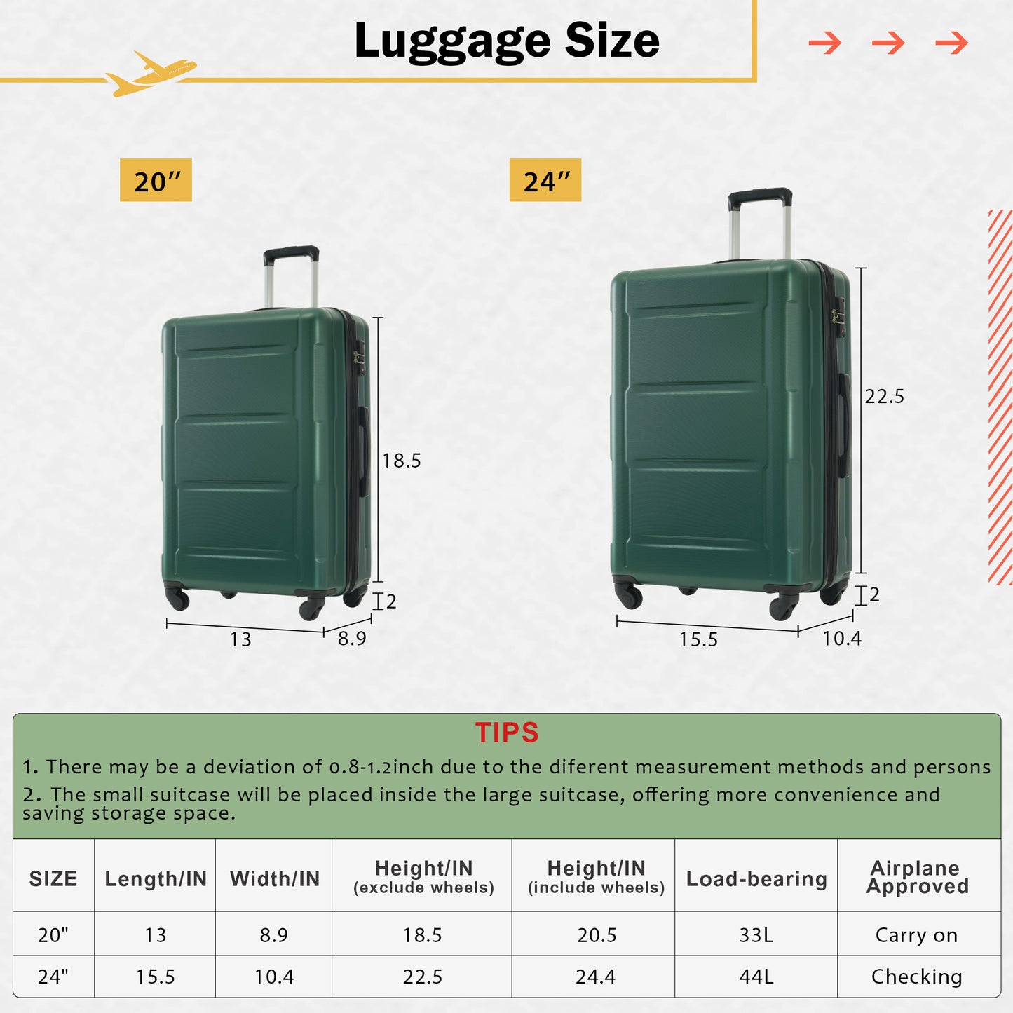 2 Piece Luggage Set with Bags Expanable Spinner Wheels ABS Lightweight Suitcase with TSA Lock 20inch+24inch