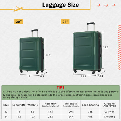 2 Piece Luggage Set with Bags Expanable Spinner Wheels ABS Lightweight Suitcase with TSA Lock 20inch+24inch