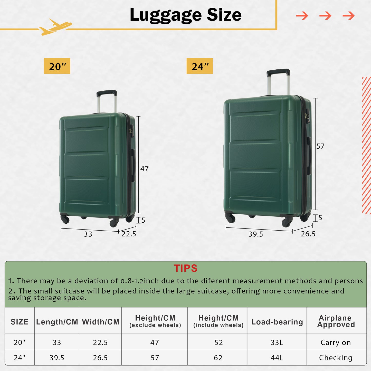 2 Piece Luggage Set with Bags Expanable Spinner Wheels ABS Lightweight Suitcase with TSA Lock 20inch+24inch