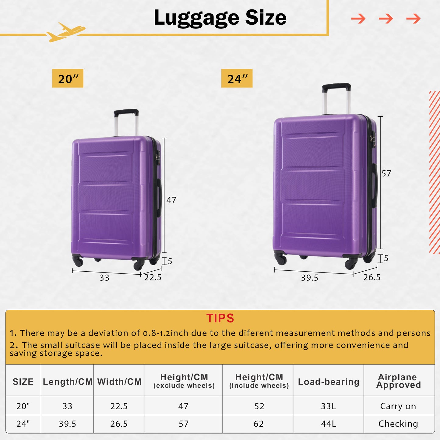2 Piece Luggage Set with Bags Expanable Spinner Wheels ABS Lightweight Suitcase with TSA Lock 20inch+24inch