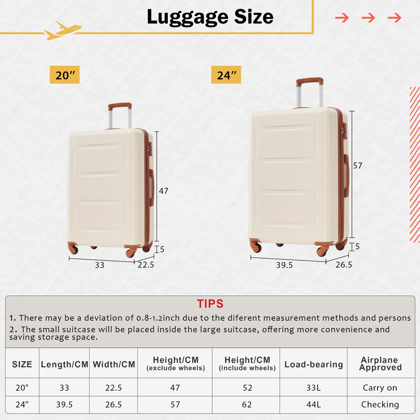 2 Piece Luggage Set with Bags Expanable Spinner Wheels ABS Lightweight Suitcase with TSA Lock 20inch+24inch
