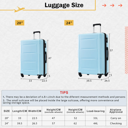 2 Piece Luggage Set with Bags Expanable Spinner Wheels ABS Lightweight Suitcase with TSA Lock 20inch+24inch