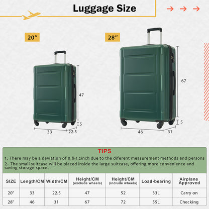 2 Piece Luggage Set with Bags Expanable Spinner Wheels ABS Lightweight Suitcase with TSA Lock 20inch+28inch