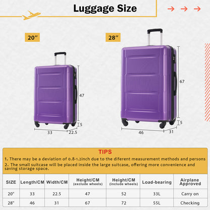 2 Piece Luggage Set with Bags Expanable Spinner Wheels ABS Lightweight Suitcase with TSA Lock 20inch+28inch