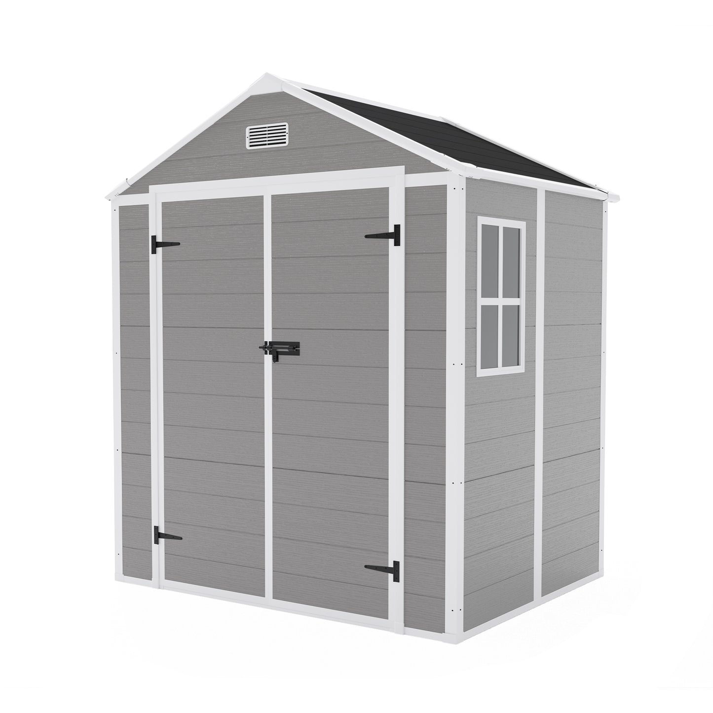 6*5ft resin storage shed,Plastic Garden Tool Outside Sheds,high quality pp material,strong structure,waterproof,rust and UV proof,large storage space,12mm thick pp board,HD window lighting
